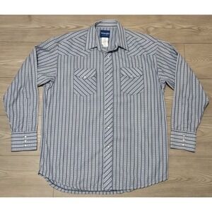 Wrangler Men's Blue Striped Pearl Snap Western Shirt Size Large